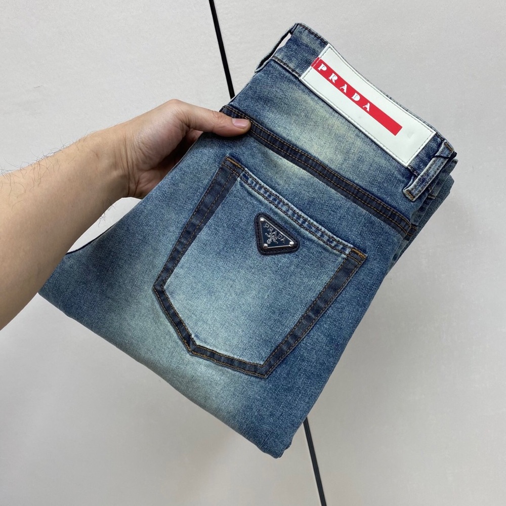 Prada Men's Denim Jeans with Logo Patch
